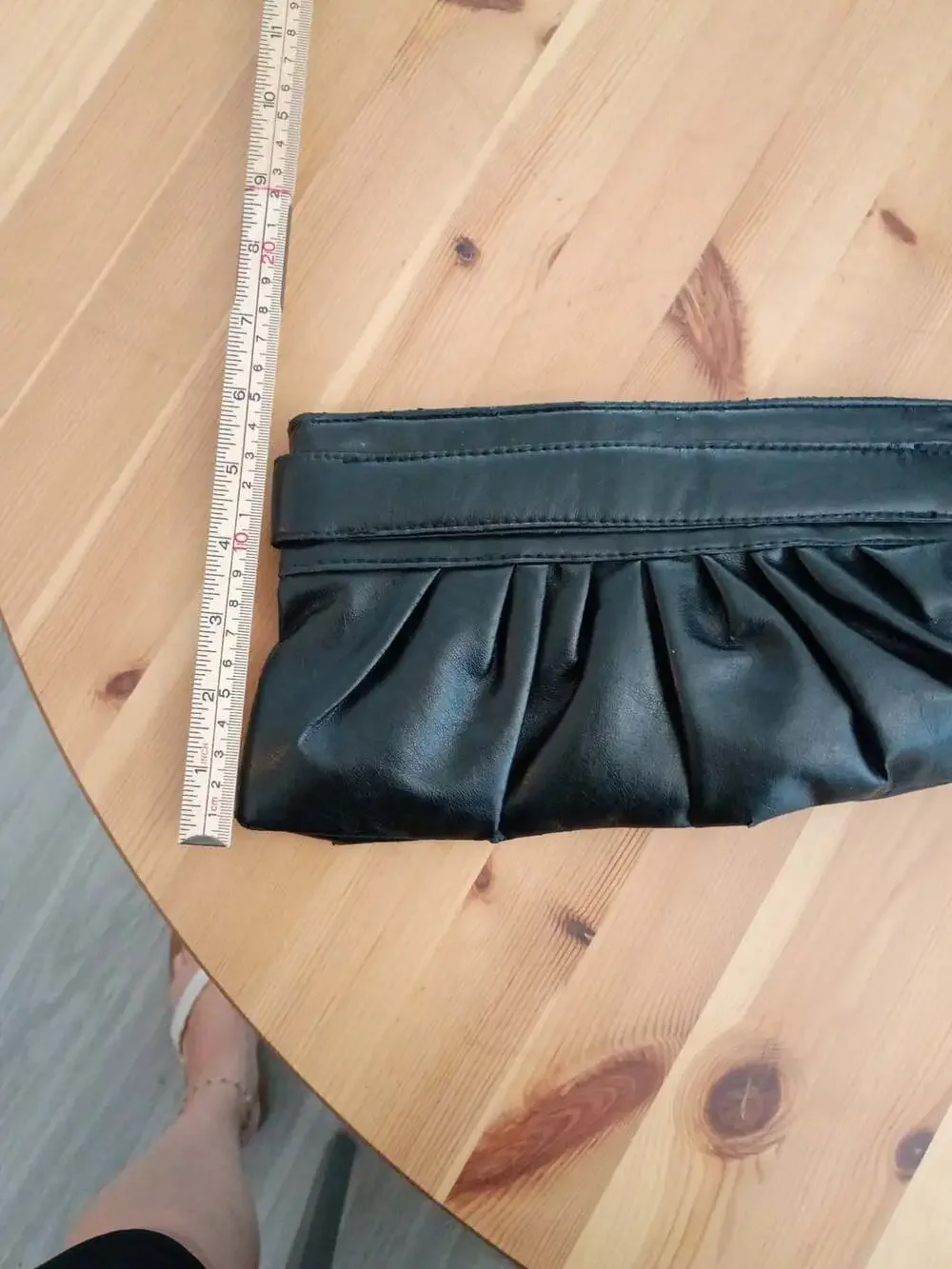 Angela Black Faux Leather Ruched Evening Clutch Bag with Buckle